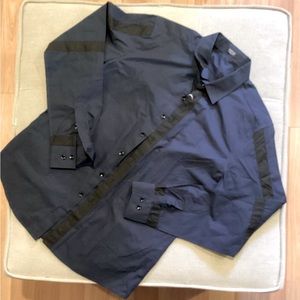 ** COOFANDY - MEDIUM - DARK BLUE -  LONG SLEEVE - SHIRT WITH BLACK STRIPE